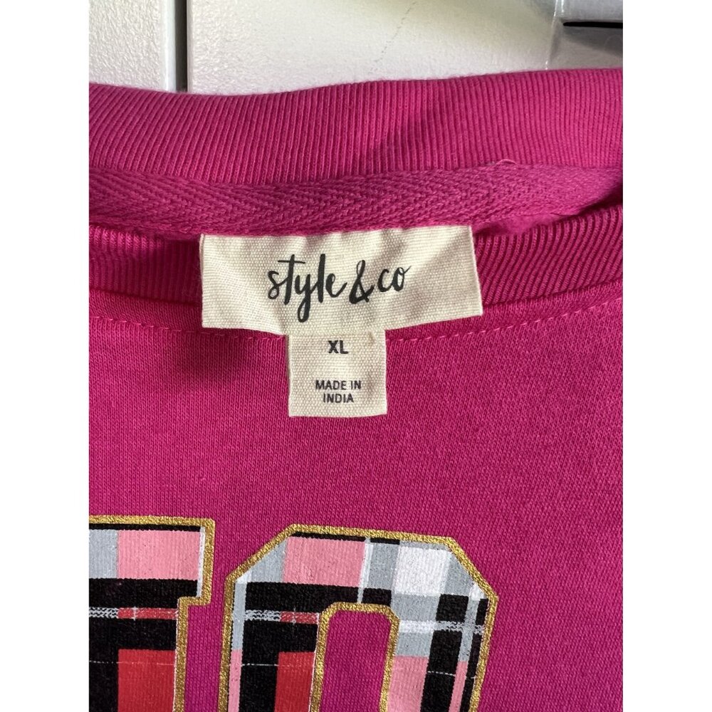 Style and Co Womens XL Pink Holiday Sweatshirt Ho Ho Ho Print Christmas NWT - Picture 6 of 7